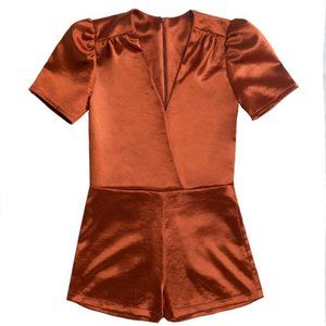 Reformation Copper Satin Short Sleeve Romper